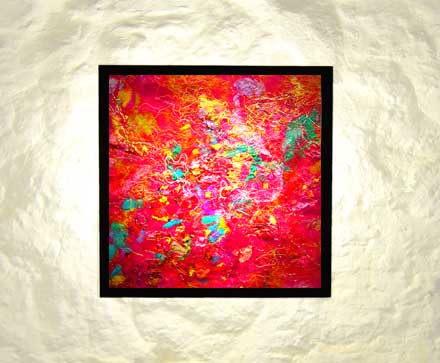 Interior design lighting ideas - art lights by UK fibre artist Mary-Clare Buckle - 'Seeing Pink' - shown hanging